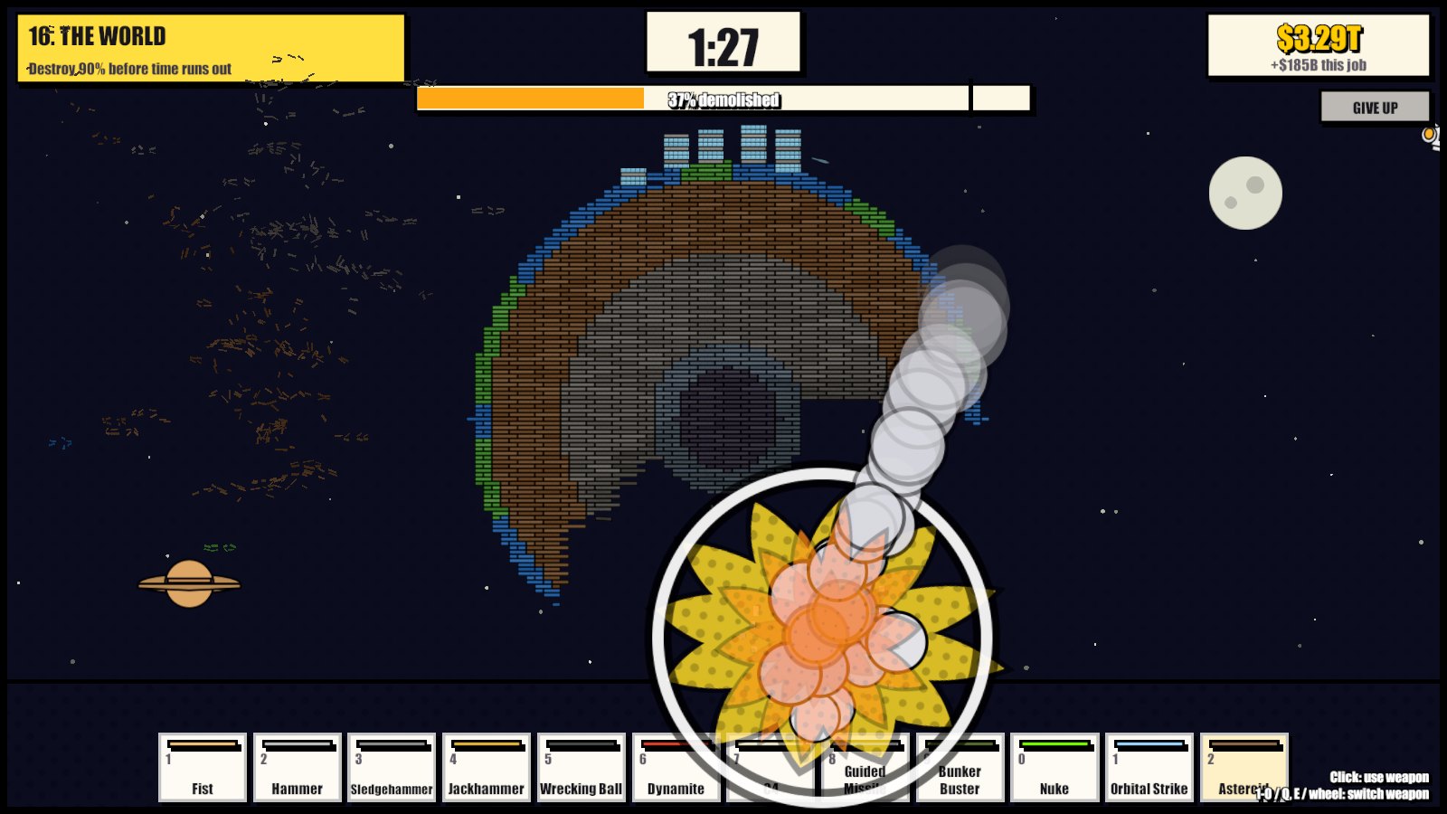 The final job: an asteroid slamming into the whole planet while an astronaut drifts by